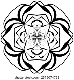 This high-quality vector design features an intricately detailed mandala pattern with symmetrical shapes and elements, perfect for a wide range of design projects. The artwork includes delicate geomet