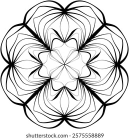 This high-quality vector design features an intricately detailed mandala pattern with symmetrical shapes and elements, perfect for a wide range of design projects. The artwork includes delicate geomet