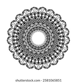 This high-quality vector design features an intricately detailed mandala pattern with symmetrical shapes and elements, perfect for a wide range of design projects. The artwork includes delicate geomet