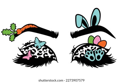 This high-quality vector file features a variety of elements, including delicate eye lashes, adorable bunny ears, charming hearts and butterflies, and bold leopard print. Get into the Easter spirit.