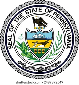 This high-quality vector file features the official Seal of the State of Pennsylvania, meticulously crafted to represent the state's heritage and values. The seal includes key elements such as