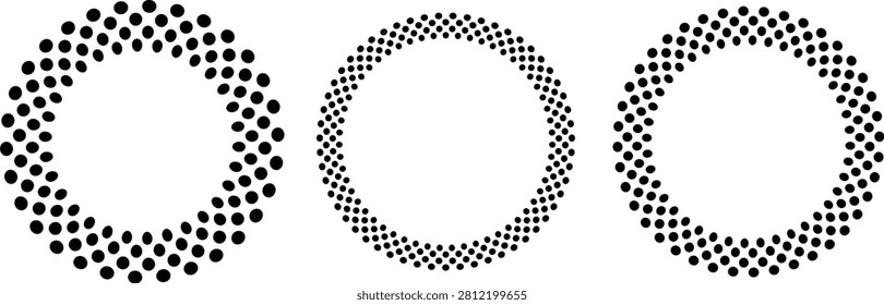 This high-quality vector graphic features three unique styles of circular halftone dot frames. Designed in a clean black and white minimalist style, these dotted wreaths and round borders are perfect for modern graphic design projects, logo backdrops, wedding invitations, mandalas, and creative patterns. The set includes varied dot sizes and densities, making it highly versatile for digital and print media.
#Halftone #DotArt #CircleFrame #VectorIllustration #GraphicDesign #Monochrome #PolkaDot #DottedBorder #DesignElements #ClipArt