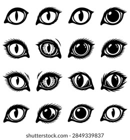 This high-quality vector illustration captures the intricate anatomical details of a feline eye in a macro close-up view. The design highlights the characteristic slit pupil, the complex fibrous texture of the iris, and the soft fur surrounding the ocular area. Ideal for educational diagrams, pet-themed branding, veterinary medical graphics, or digital art projects.