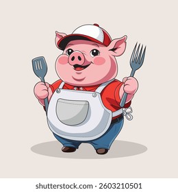 This high-quality vector illustration features an adorable pig dressed as a professional chef, complete with a classic white hat and apron. 