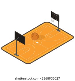 This high-quality vector illustration of an isometric basketball court with a basketball and a hoop on a white background is perfect for a wide range of projects, including websites, social media.