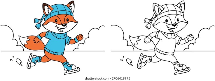 This is a high-quality vector illustration suitable for children's educational materials, featuring both a finished color version and a black-and-white