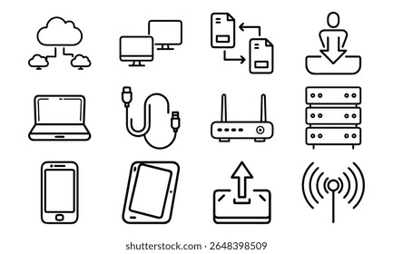 This is a high-quality vector or image design related to 'Technology and network icon set with cloud server laptop router and data (23)'. Perfect for commercial and creative use.