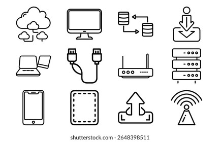 This is a high-quality vector or image design related to 'Technology and network icon set with cloud server laptop router and data (19)'. Perfect for commercial and creative use.