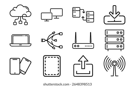 This is a high-quality vector or image design related to 'Technology and network icon set with cloud server laptop router and data (4)'. Perfect for commercial and creative use.