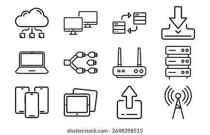 This is a high-quality vector or image design related to 'Technology and network icon set with cloud server laptop router and data (1)'. Perfect for commercial and creative use.