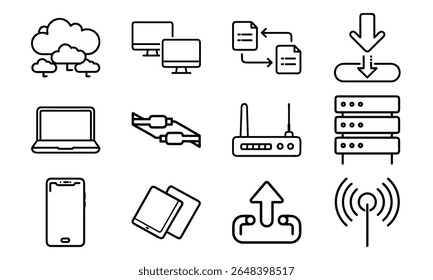 This is a high-quality vector or image design related to 'Technology and network icon set with cloud server laptop router and data (16)'. Perfect for commercial and creative use.