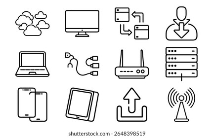 This is a high-quality vector or image design related to 'Technology and network icon set with cloud server laptop router and data (9)'. Perfect for commercial and creative use.