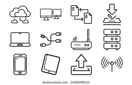 This is a high-quality vector or image design related to 'Technology and network icon set with cloud server laptop router and data (5)'. Perfect for commercial and creative use.