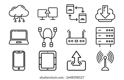 This is a high-quality vector or image design related to 'Technology and network icon set with cloud server laptop router and data (6)'. Perfect for commercial and creative use.