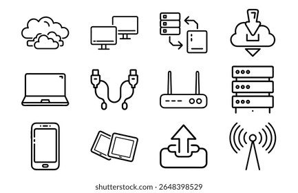 This is a high-quality vector or image design related to 'Technology and network icon set with cloud server laptop router and data (17)'. Perfect for commercial and creative use.