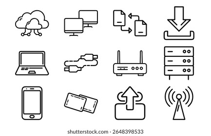 This is a high-quality vector or image design related to 'Technology and network icon set with cloud server laptop router and data (7)'. Perfect for commercial and creative use.