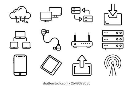 This is a high-quality vector or image design related to 'Technology and network icon set with cloud server laptop router and data (11)'. Perfect for commercial and creative use.