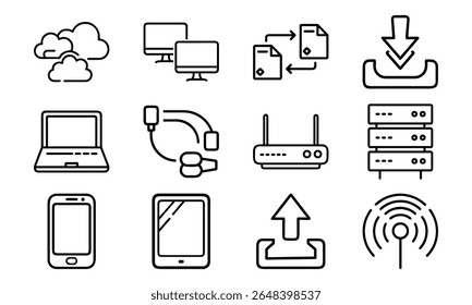 This is a high-quality vector or image design related to 'Technology and network icon set with cloud server laptop router and data (14)'. Perfect for commercial and creative use.