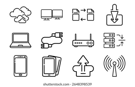 This is a high-quality vector or image design related to 'Technology and network icon set with cloud server laptop router and data (15)'. Perfect for commercial and creative use.