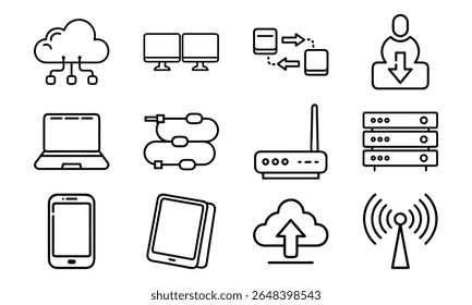 This is a high-quality vector or image design related to 'Technology and network icon set with cloud server laptop router and data (18)'. Perfect for commercial and creative use.