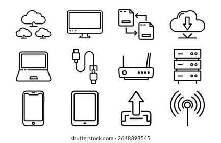 Este é um vetor de alta qualidade ou design de imagem relacionado com 'Tecnologia e ícone de rede conjunto com servidor de nuvem laptop roteador e dados (22)'. Perfeito para uso comercial e criativo.