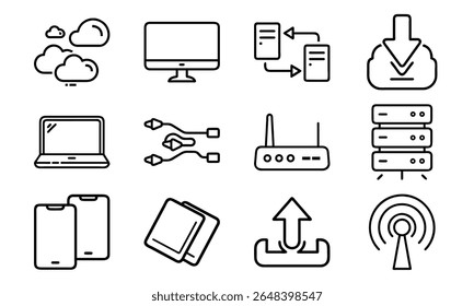 This is a high-quality vector or image design related to 'Technology and network icon set with cloud server laptop router and data (8)'. Perfect for commercial and creative use.