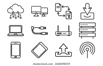 This is a high-quality vector or image design related to 'Technology and network icon set with cloud server laptop router and data (13)'. Perfect for commercial and creative use.