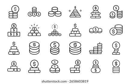 Este é um vetor de alta qualidade ou design de imagem relacionado ao "ícone mínimo do pacote da pilha de moedas de dólar Perfeito para uso comercial e criativo.