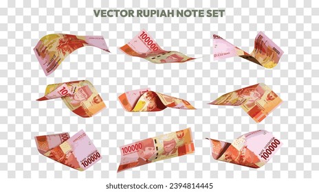 This high-quality vector set features the 100,000 Indonesian Rupiah (IDR) banknote, showcasing various dynamic 