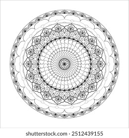 This high-resolution EPS image showcases a captivating mandala featuring a circular pattern with intricate swirling details.