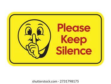 Este sinal de segurança horizontal de alta visibilidade apresenta um fundo amarelo vibrante e o texto instrucional claro "Please Keep Silence" em letras vermelhas em negrito. À esquerda do texto, um clássico ícone emoji de shushing efetivamente comunica a necessidade de silêncio em um ambiente profissional ou público. Este sinal é ideal para bibliotecas, salas de exame, hospitais e zonas de silêncio de escritórios para minimizar interrupções de ruído e manter um ambiente respeitoso.