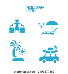 este es un estilo de 1 bit de icono de vacaciones en píxeles con color azul y fondo blanco, este elemento es bueno para presentaciones, pegatinas, iconos, diseño de camisetas, activos de juego, logotipo y su proyecto.