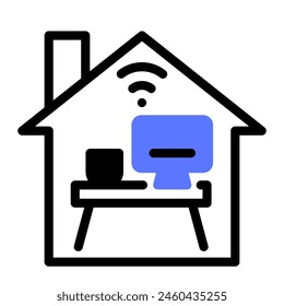 This Home office icon is suitable for Remote work, Work from home, Digital Nomad and Freelance