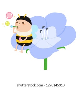 This is a Honeybee character.Bees are illustrations playing with making soap bubbles on flowers.