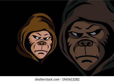 This hooded monkey head mascot logo is suitable for brand logos or it could be for t-shirts, etc.
