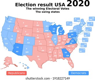 This is how USA voted in the 2020 presidential election showing the electoral votes for each state with the swings states going to the democrats in bright blue