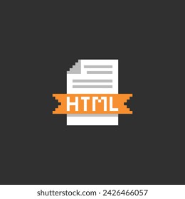 this is html file icon in pixel art with simple color and black background ,this item good for presentations,stickers, icons, t shirt design,game asset,logo and project.