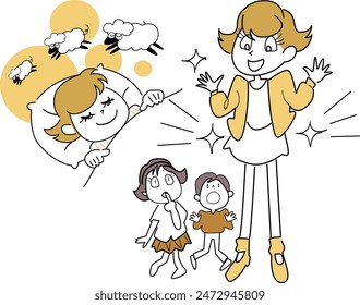 This is a humorous illustration that exaggerates the saying, "A well-sleeping child grows well."