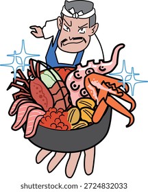 Esta é uma ilustração bem humorada que brinca com a demanda de entrada com pratos de tigela de arroz.