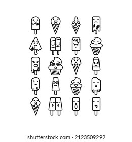 this is a ice cream emoticon set with simple outline style