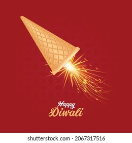 This Ice cream and firework represent Indian festival Happy Diwali.