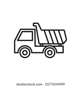 This icon beautifully represents a simplistic outline of a tipper dump truck, making it perfect for visually symbolizing the construction and renovation industry in various contexts