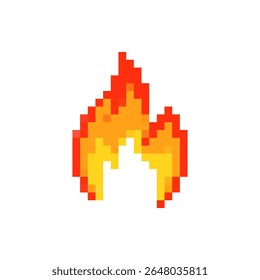 Dieses Icon fängt eine feurige Flamme in der Mosaik-Pixelkunst ein und zeigt helle Farben im Retro-Spielstil.