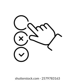 This icon is a clear representation of survey participation, showcasing a hand actively selecting various options. It is perfect for use in digital forms as well as questionnaires to gather feedback