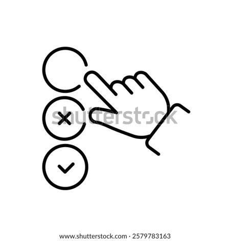This icon is a clear representation of survey participation, showcasing a hand actively selecting various options. It is perfect for use in digital forms as well as questionnaires to gather feedback