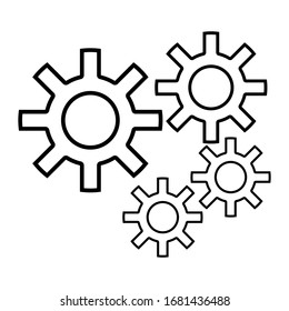 This icon consists of 4 gears. Gear mechanism icon in white background. Gear and cogs icon. Gear mechanism in vector format. Gear mechanism illustration. Gears icon as a teamwork symbol.