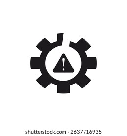 This icon depicts a broken gear with a warning sign in the middle, which symbolizes a system failure, error, or technical problem. This icon uses a glyp style eps file.