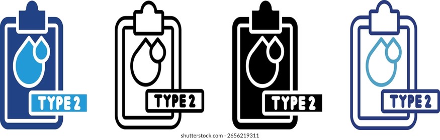 Este ícone representa uma área de transferência com um documento contendo dados do tipo sanguíneo dois referentes à diabetes mellitus, uma condição crônica caracterizada por níveis elevados de açúcar no sangue.