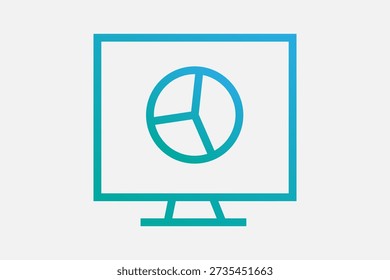 This icon depicts a computer monitor or digital screen. Inside the display is a large pie chart divided into three distinct segments of varying sizes.