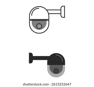 This icon depicts a dome-style security camera mounted on a wall bracket. It comes in two variations: outline and solid fill.